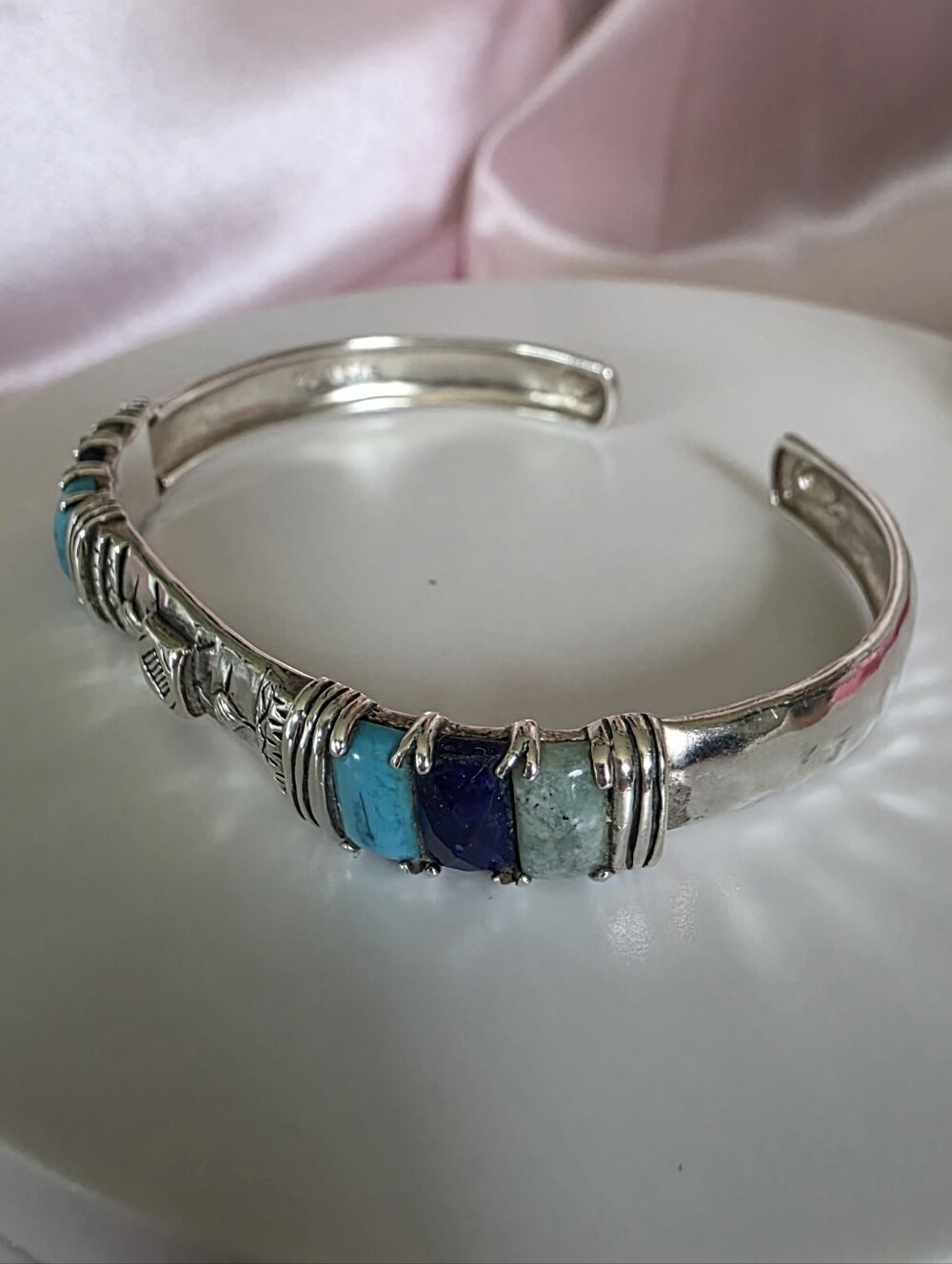 Silpada Sterling Silver Amazonite Howlite Lapis Beach House Cuff Bracelet B3220 - Picture 5 of 8
